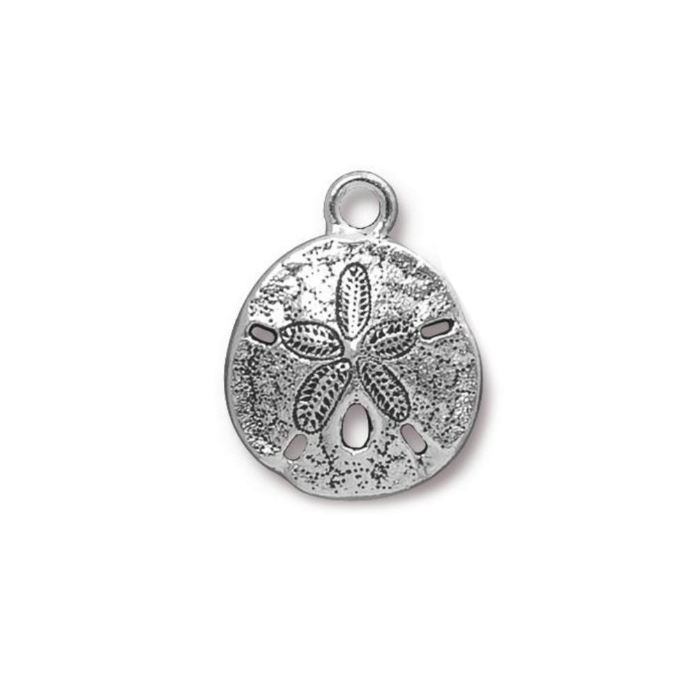 Charms & Solderable Accents Sand Dollar Charm, Silver Plated Pewter, 21mm